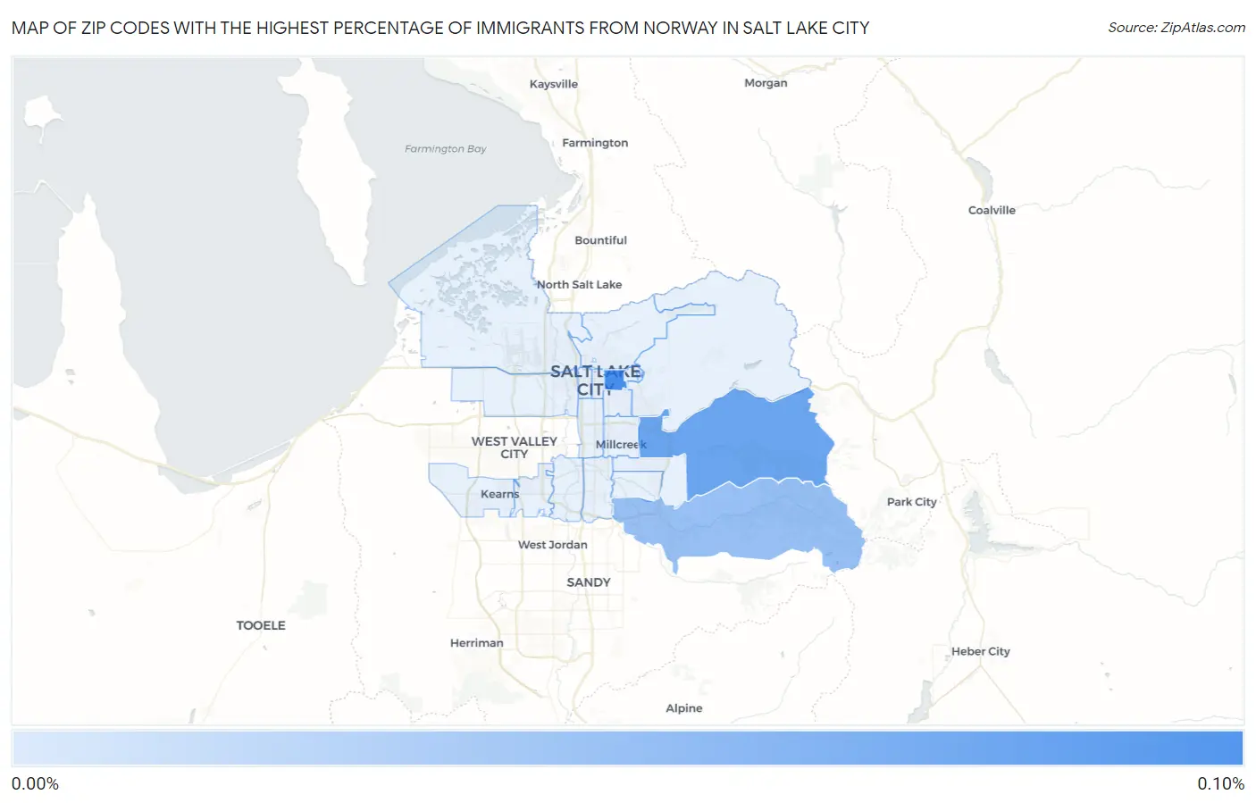 Zip Codes with the Highest Percentage of Immigrants from Norway in Salt Lake City Map