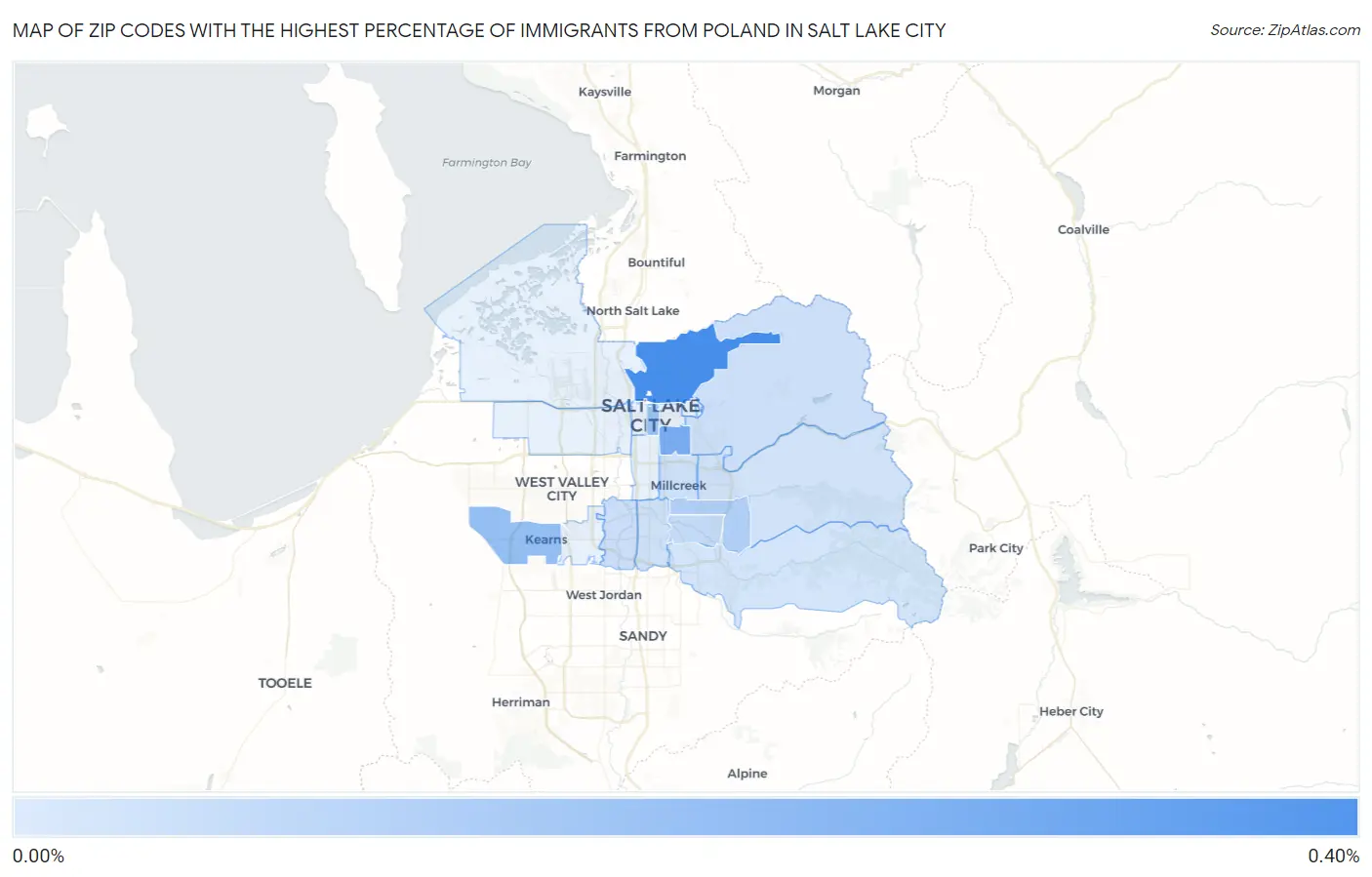 Zip Codes with the Highest Percentage of Immigrants from Poland in Salt Lake City Map