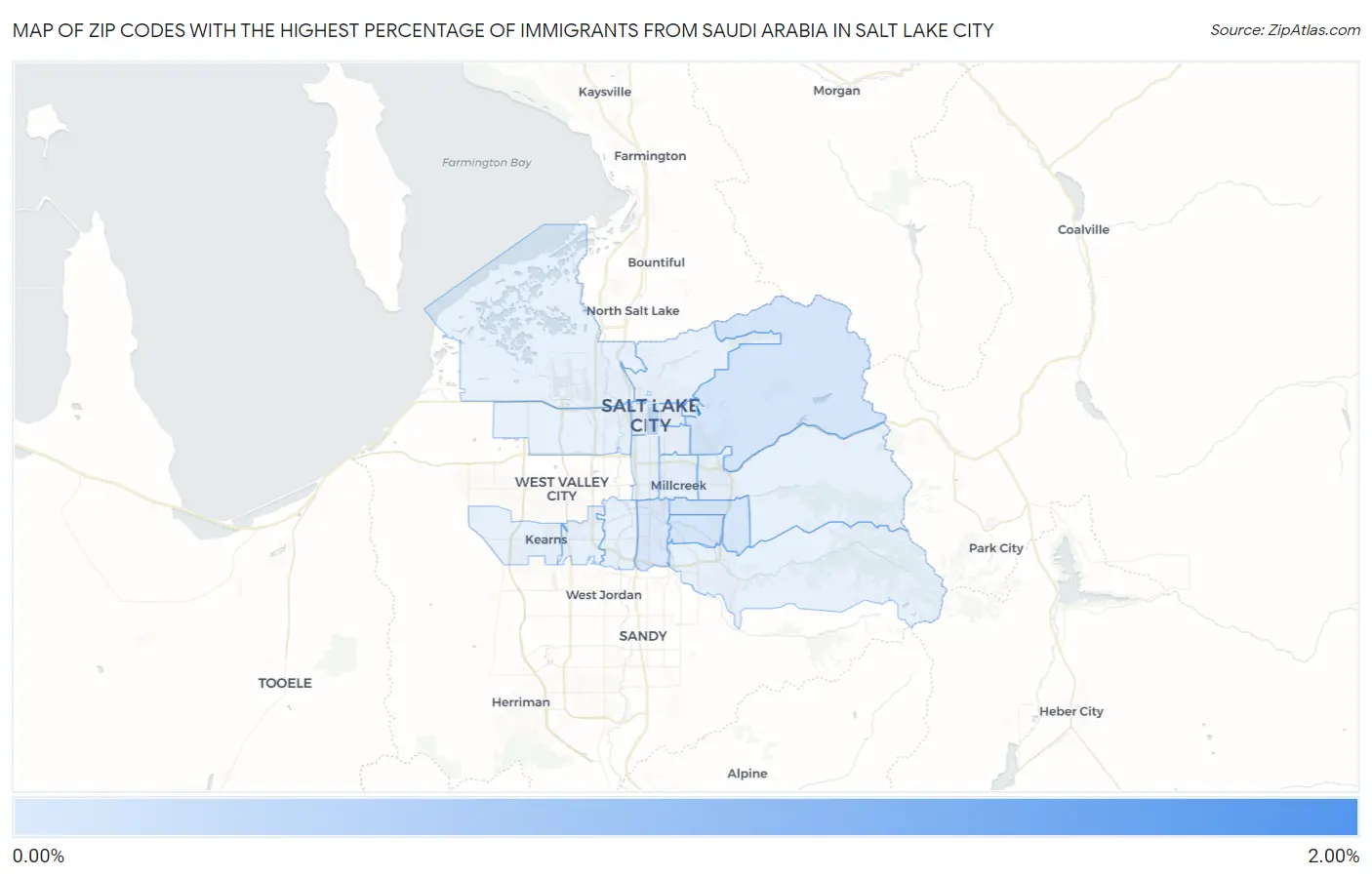 Zip Codes with the Highest Percentage of Immigrants from Saudi Arabia in Salt Lake City Map