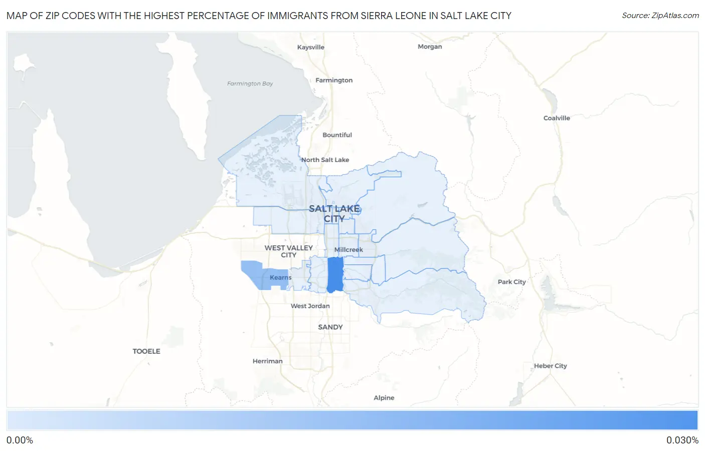 Zip Codes with the Highest Percentage of Immigrants from Sierra Leone in Salt Lake City Map
