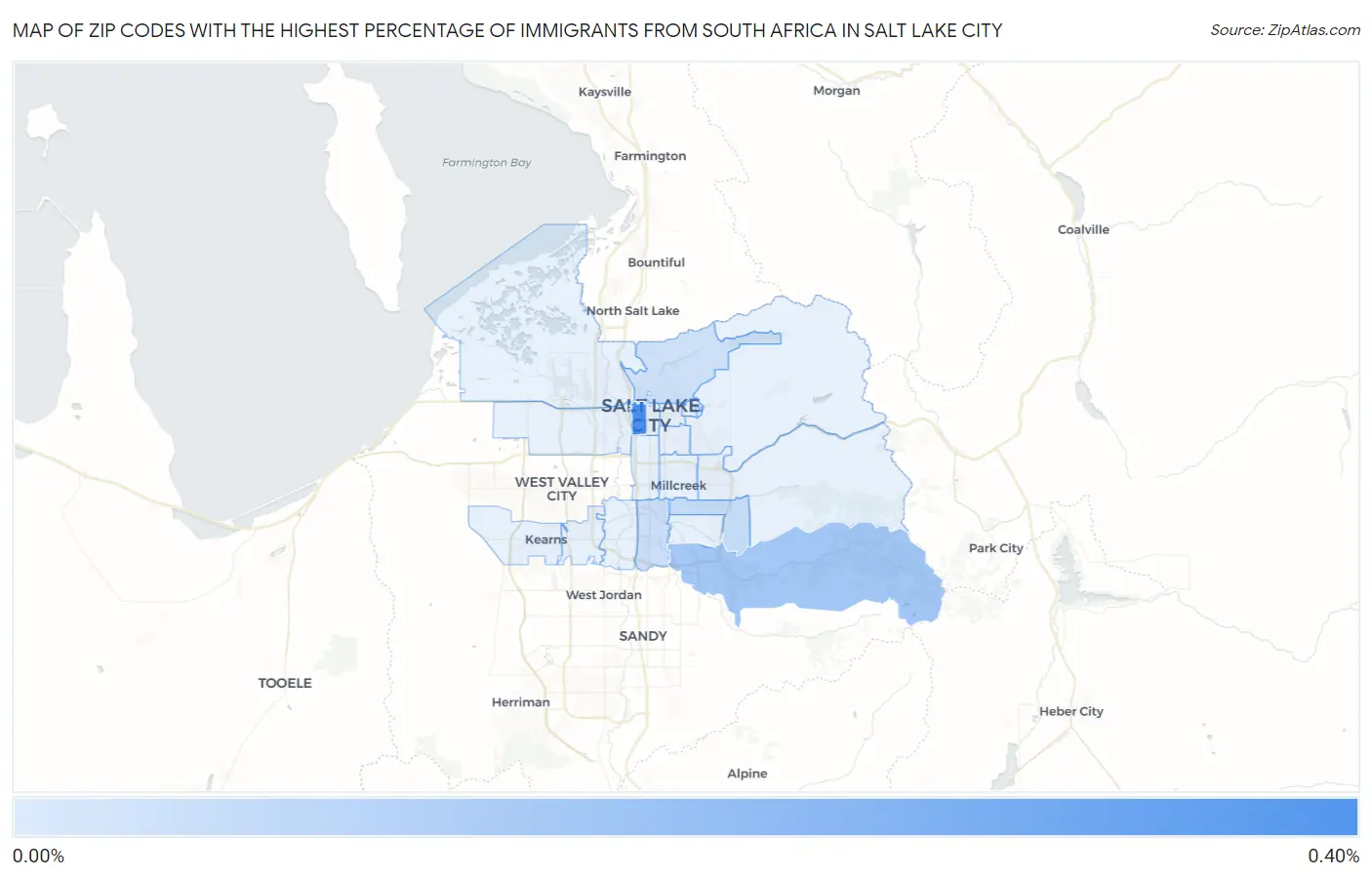 Zip Codes with the Highest Percentage of Immigrants from South Africa in Salt Lake City Map