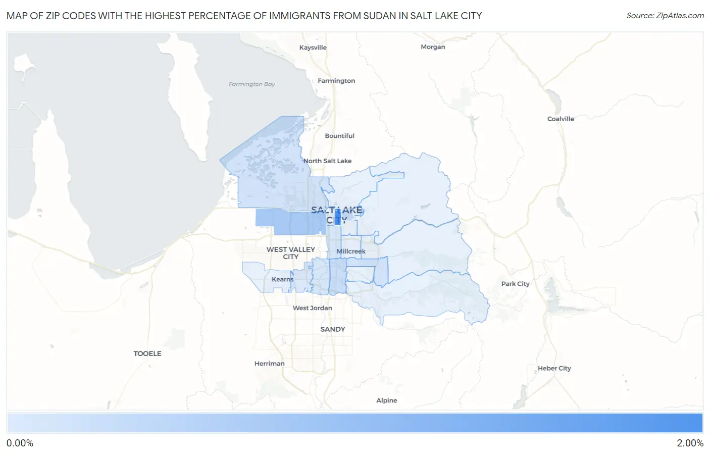 Zip Codes with the Highest Percentage of Immigrants from Sudan in Salt Lake City Map