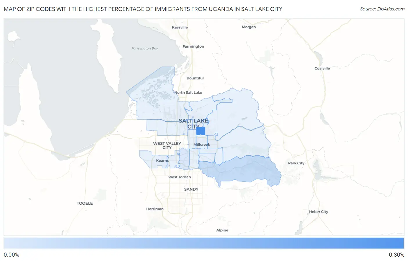Zip Codes with the Highest Percentage of Immigrants from Uganda in Salt Lake City Map