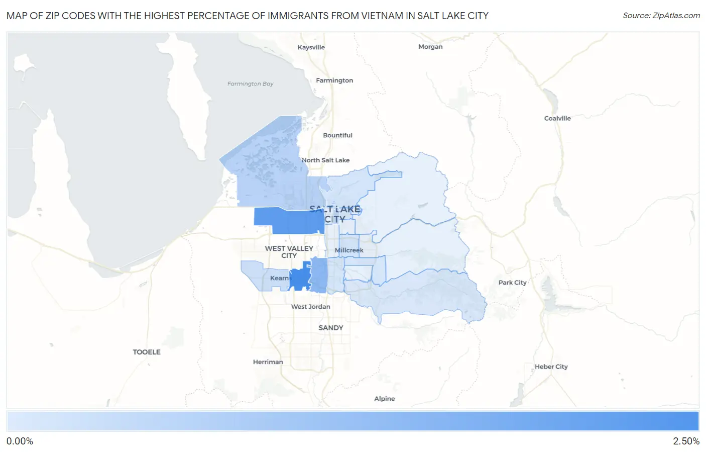 Zip Codes with the Highest Percentage of Immigrants from Vietnam in Salt Lake City Map