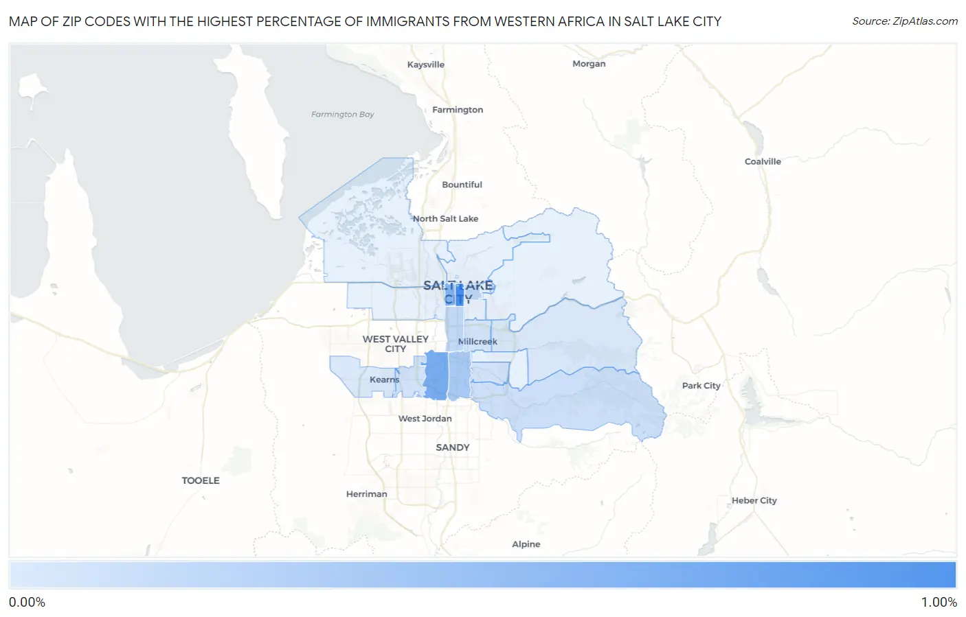 Zip Codes with the Highest Percentage of Immigrants from Western Africa in Salt Lake City Map