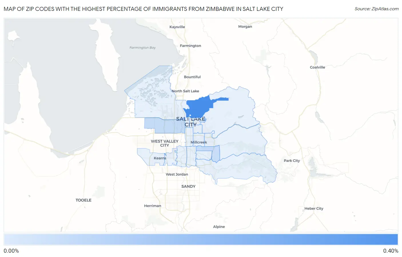 Zip Codes with the Highest Percentage of Immigrants from Zimbabwe in Salt Lake City Map
