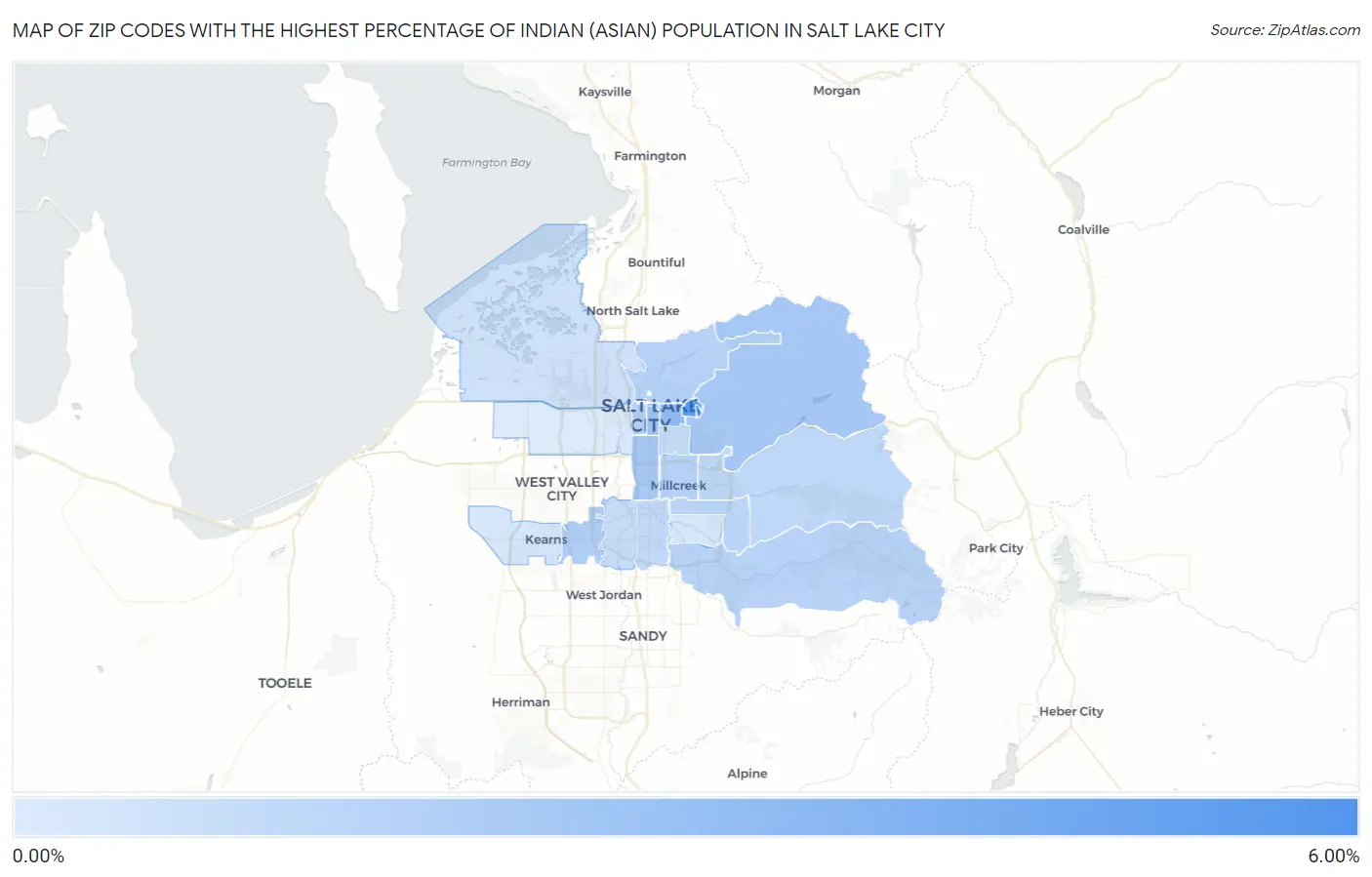 Zip Codes with the Highest Percentage of Indian (Asian) Population in Salt Lake City Map