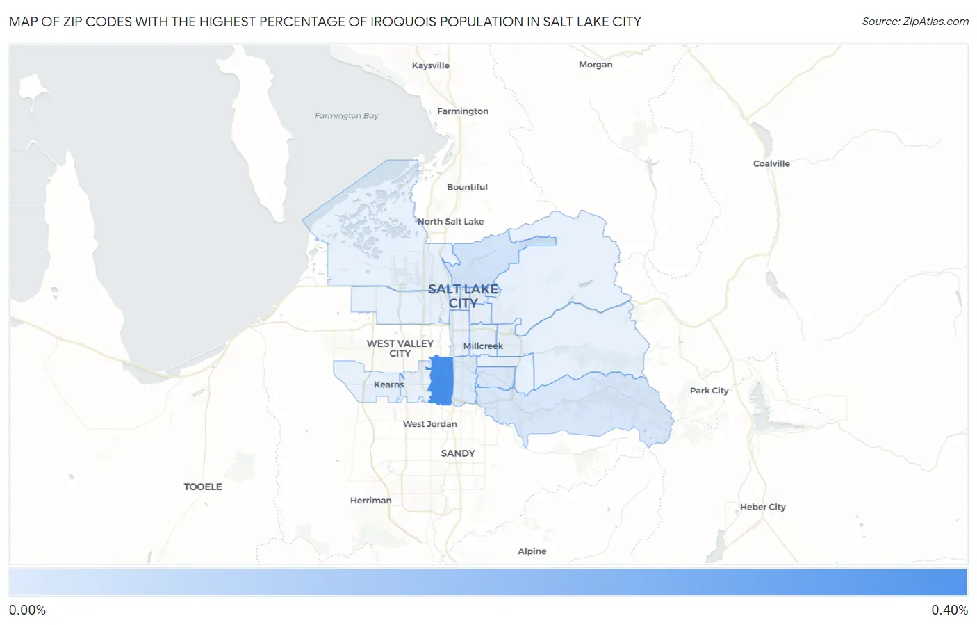 Zip Codes with the Highest Percentage of Iroquois Population in Salt Lake City Map