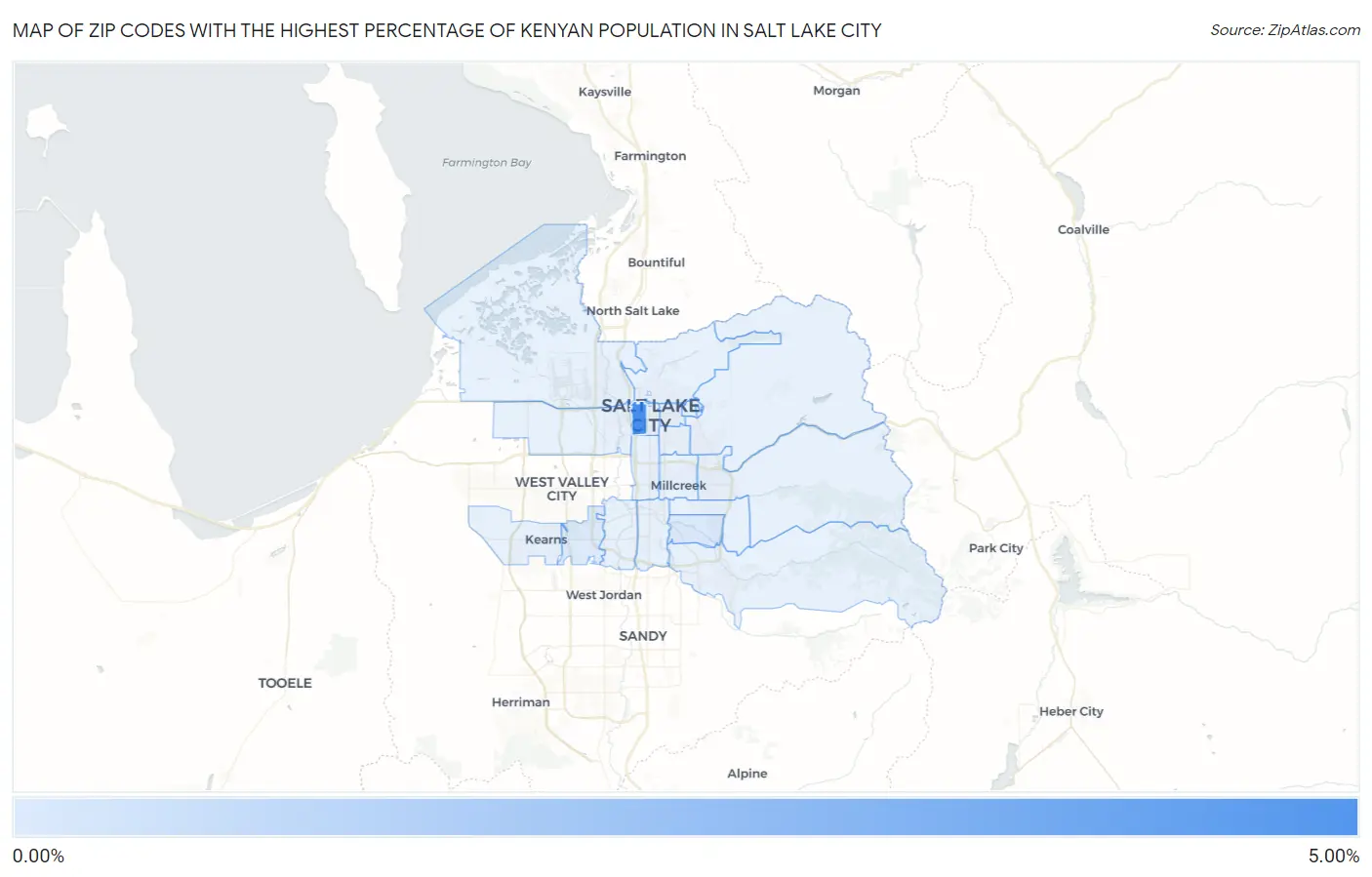 Zip Codes with the Highest Percentage of Kenyan Population in Salt Lake City Map