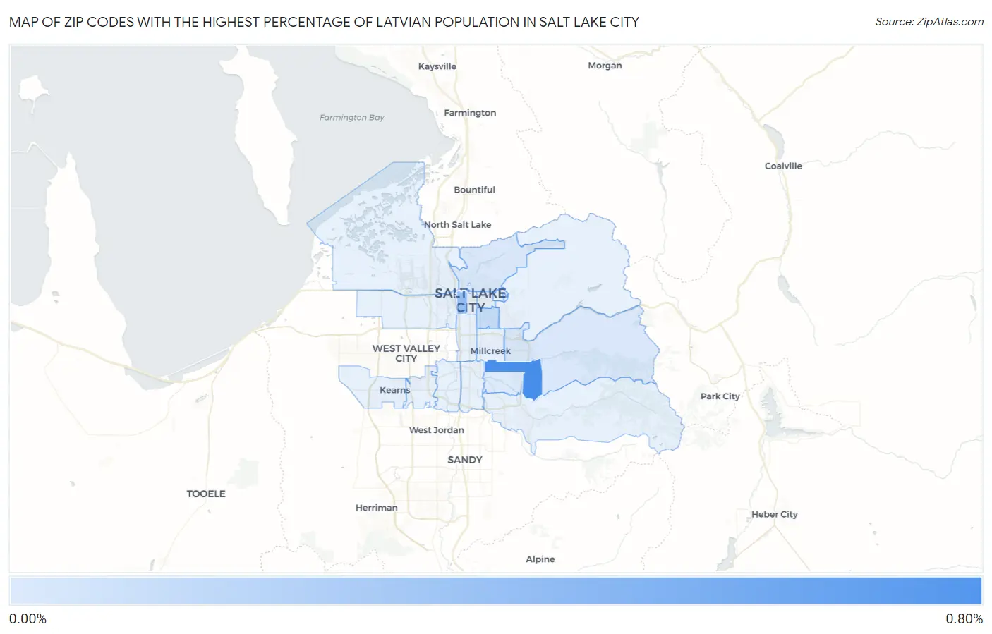Zip Codes with the Highest Percentage of Latvian Population in Salt Lake City Map