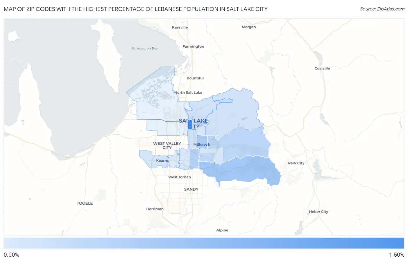 Zip Codes with the Highest Percentage of Lebanese Population in Salt Lake City Map