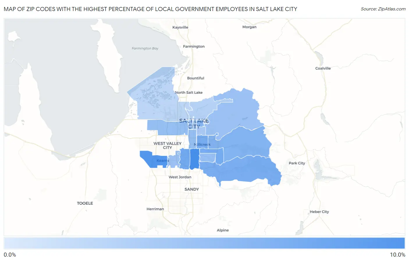 Zip Codes with the Highest Percentage of Local Government Employees in Salt Lake City Map
