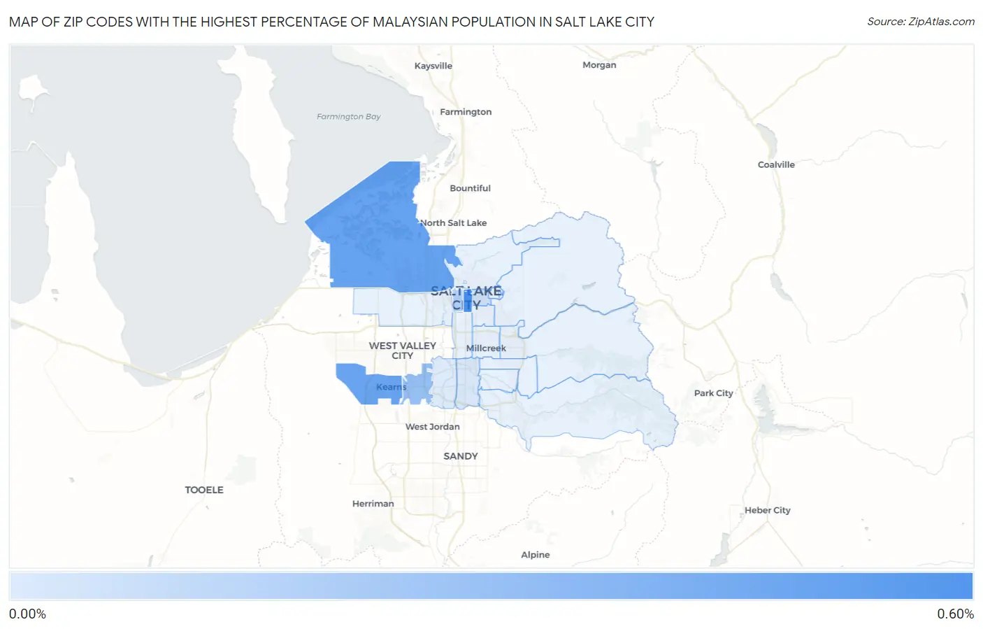 Zip Codes with the Highest Percentage of Malaysian Population in Salt Lake City Map
