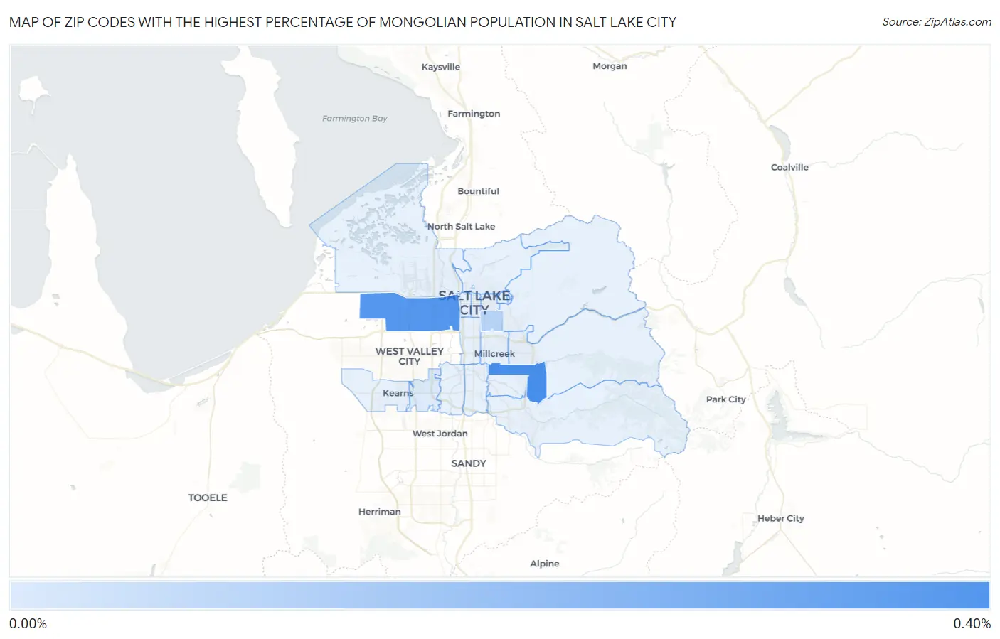 Zip Codes with the Highest Percentage of Mongolian Population in Salt Lake City Map