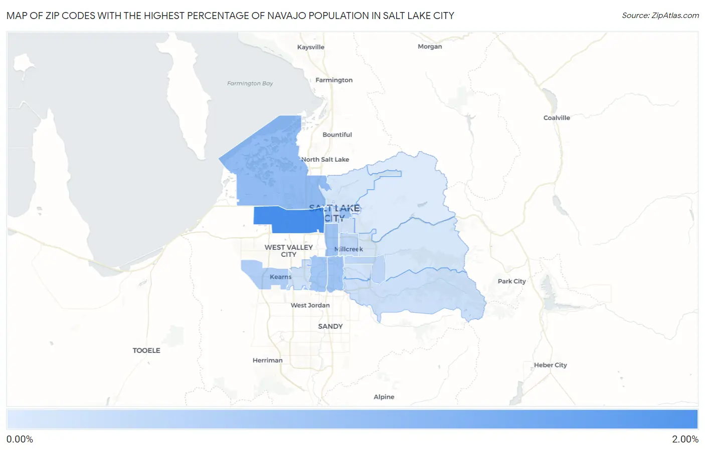 Zip Codes with the Highest Percentage of Navajo Population in Salt Lake City Map