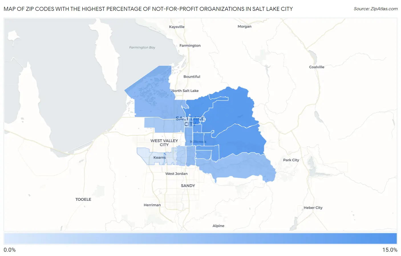Zip Codes with the Highest Percentage of Not-for-profit Organizations in Salt Lake City Map