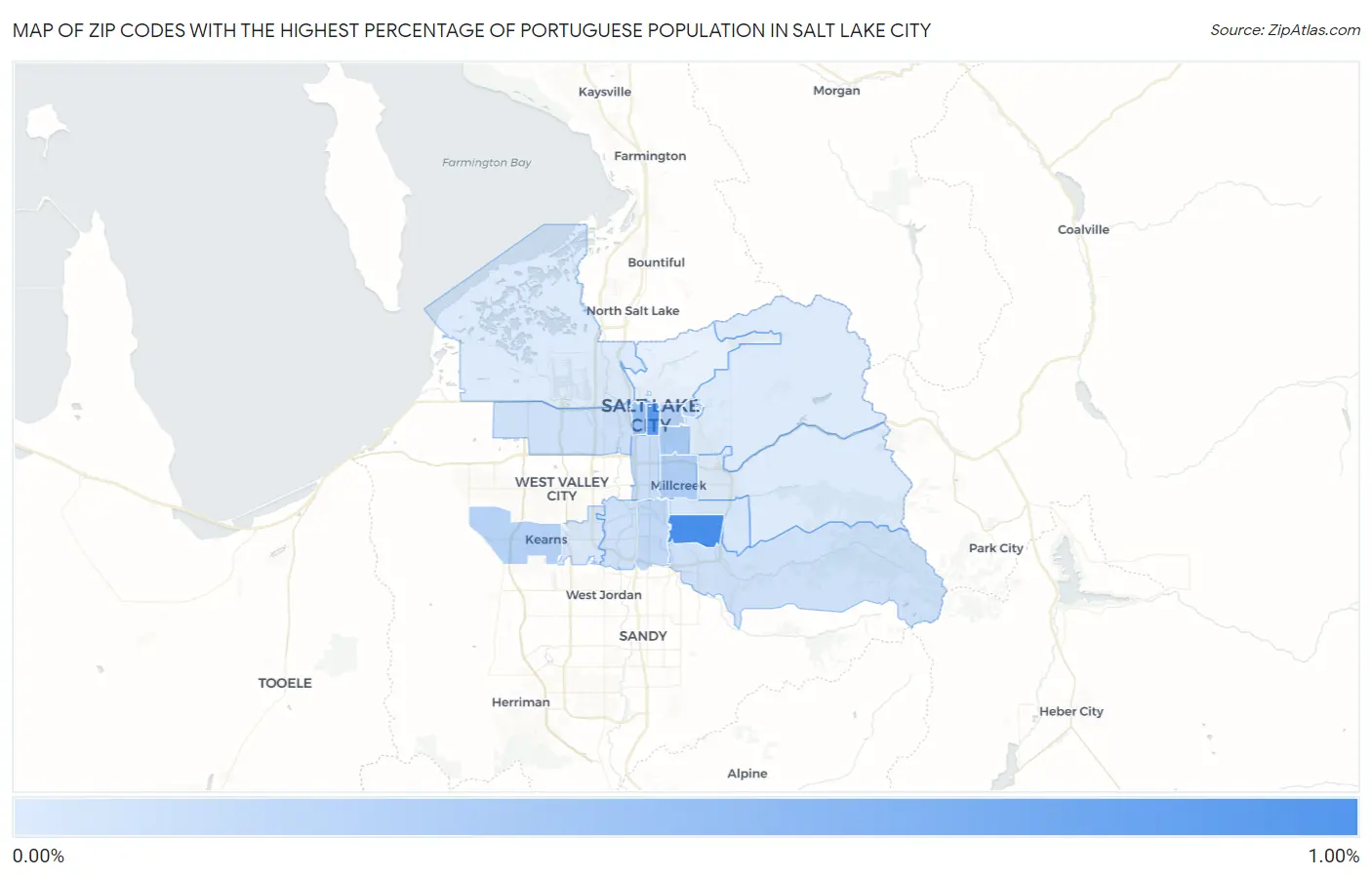 Zip Codes with the Highest Percentage of Portuguese Population in Salt Lake City Map