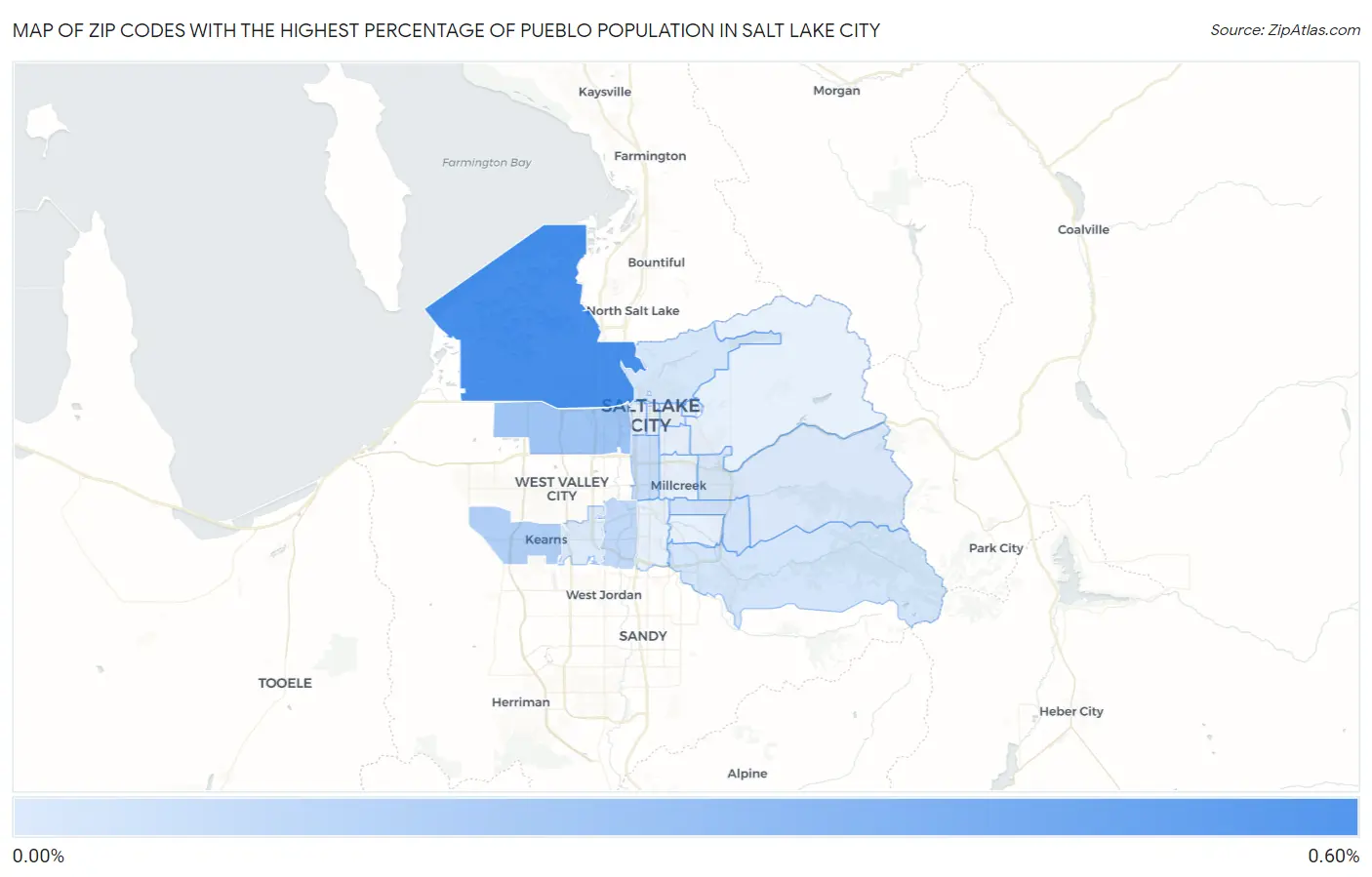 Zip Codes with the Highest Percentage of Pueblo Population in Salt Lake City Map
