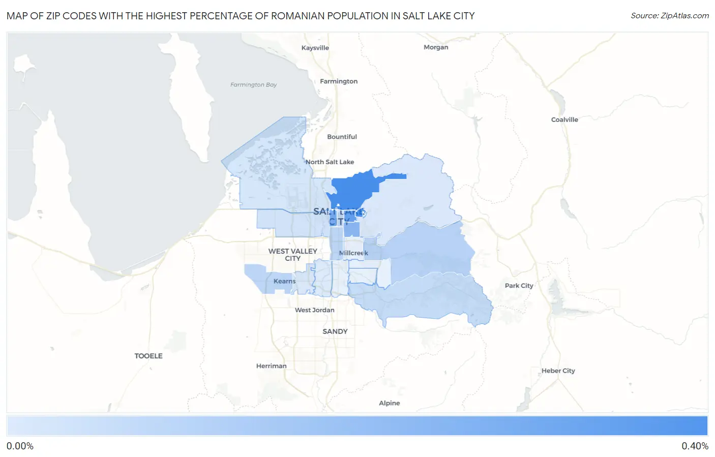 Zip Codes with the Highest Percentage of Romanian Population in Salt Lake City Map