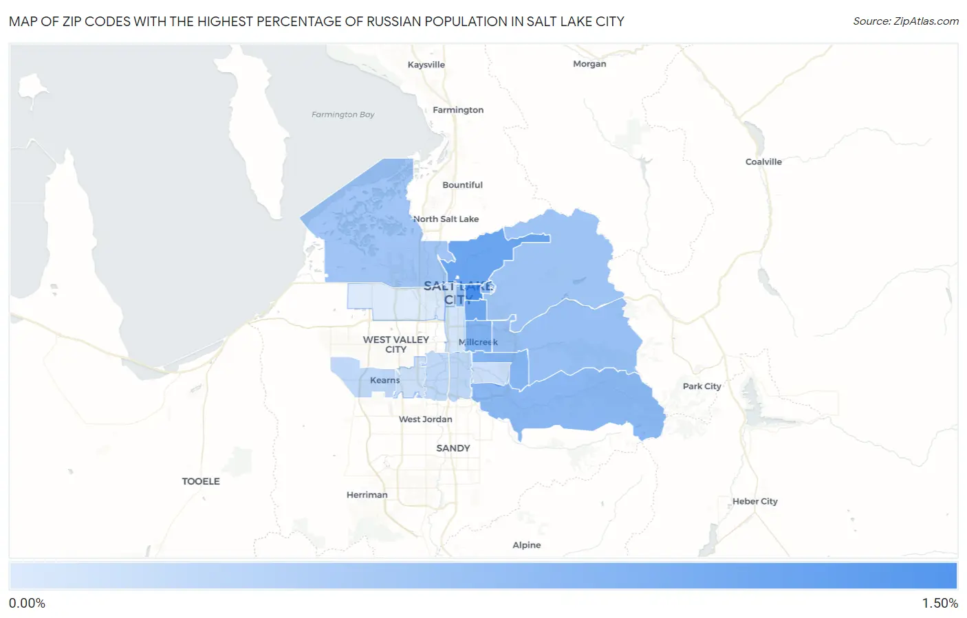 Zip Codes with the Highest Percentage of Russian Population in Salt Lake City Map