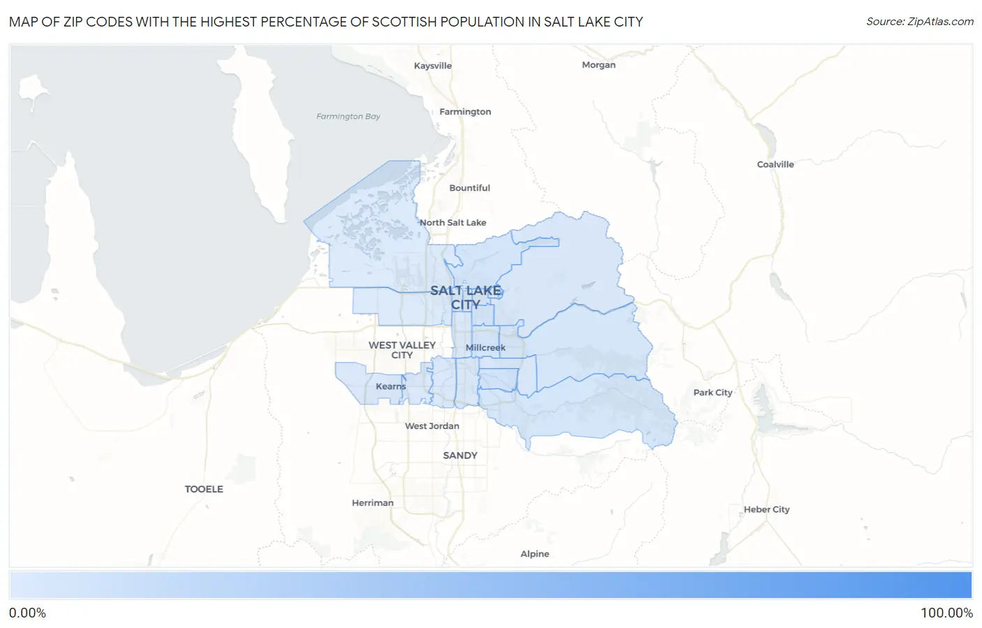 Zip Codes with the Highest Percentage of Scottish Population in Salt Lake City Map