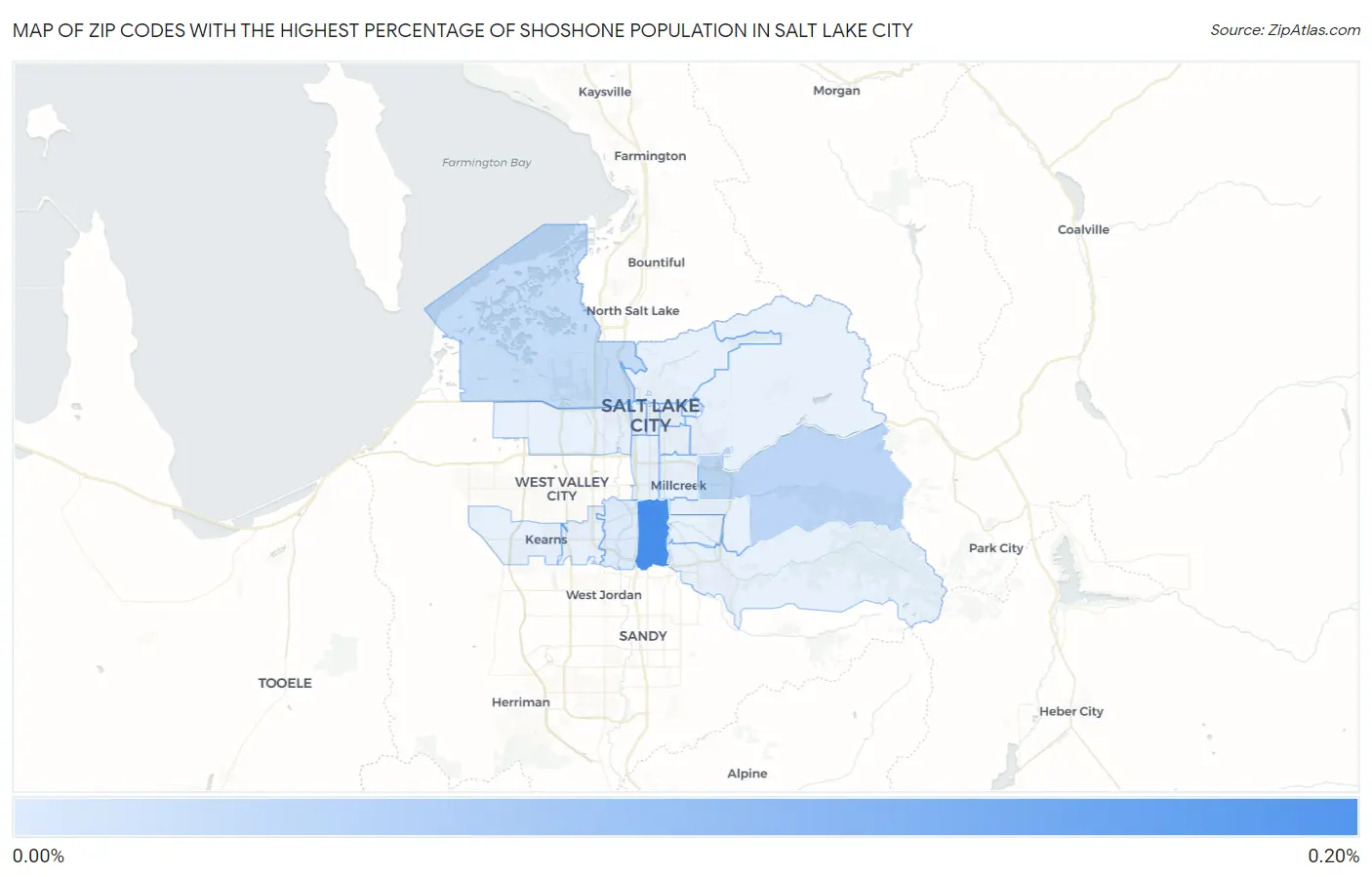 Zip Codes with the Highest Percentage of Shoshone Population in Salt Lake City Map