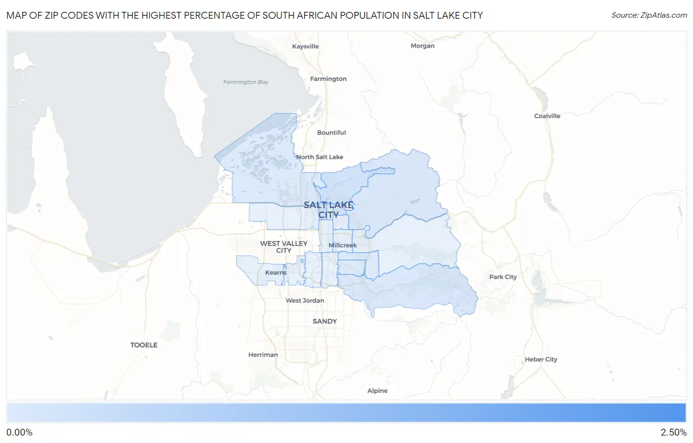 Zip Codes with the Highest Percentage of South African Population in Salt Lake City Map