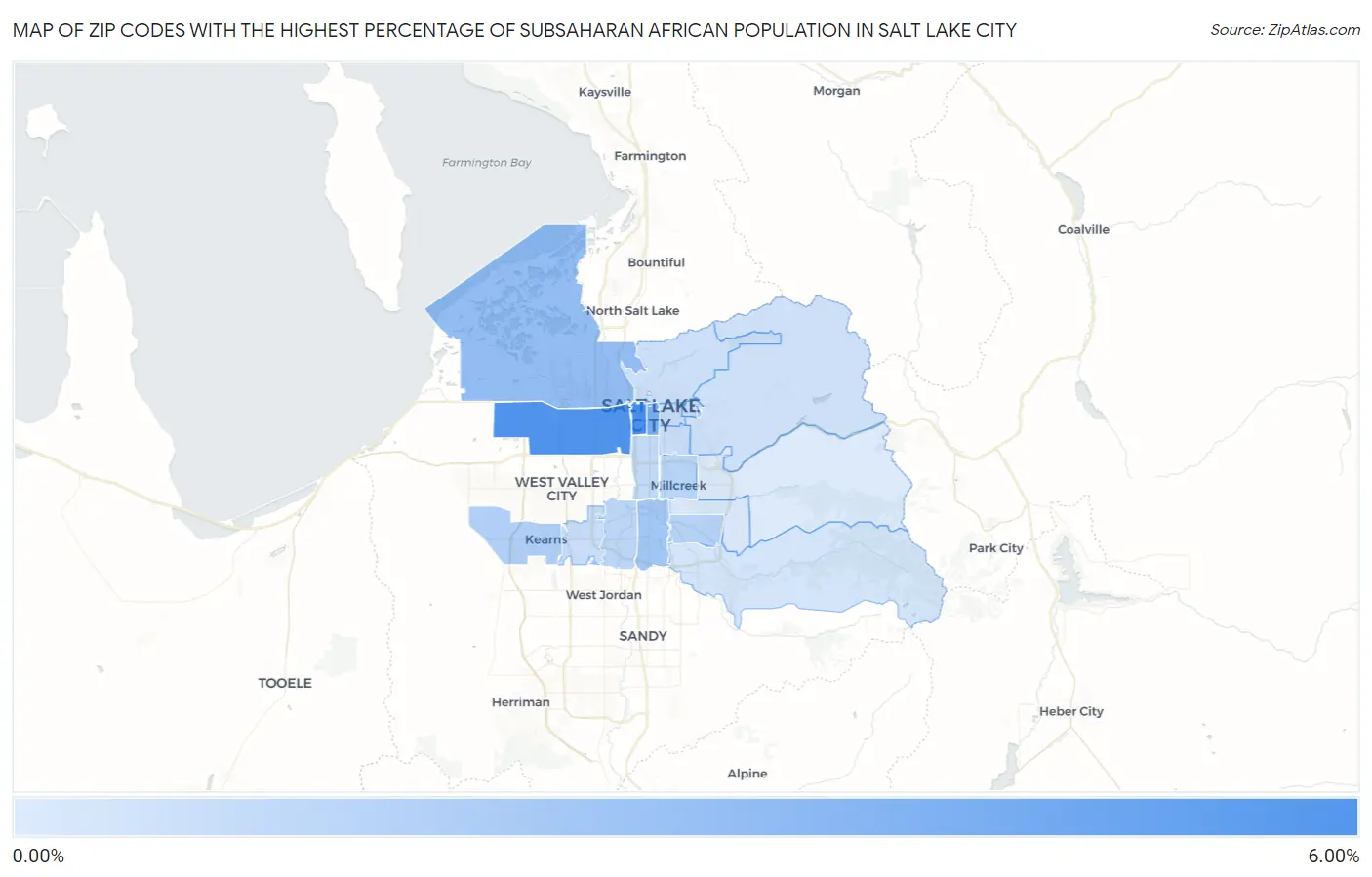 Zip Codes with the Highest Percentage of Subsaharan African Population in Salt Lake City Map