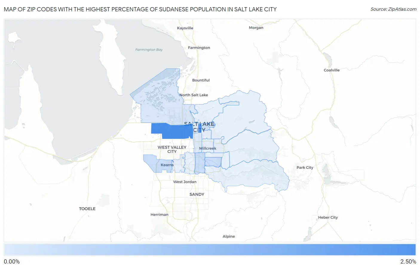 Zip Codes with the Highest Percentage of Sudanese Population in Salt Lake City Map
