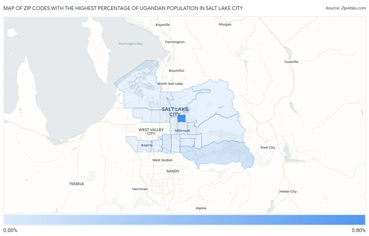 Zip Codes with the Highest Percentage of Ugandan Population in Salt Lake City Map