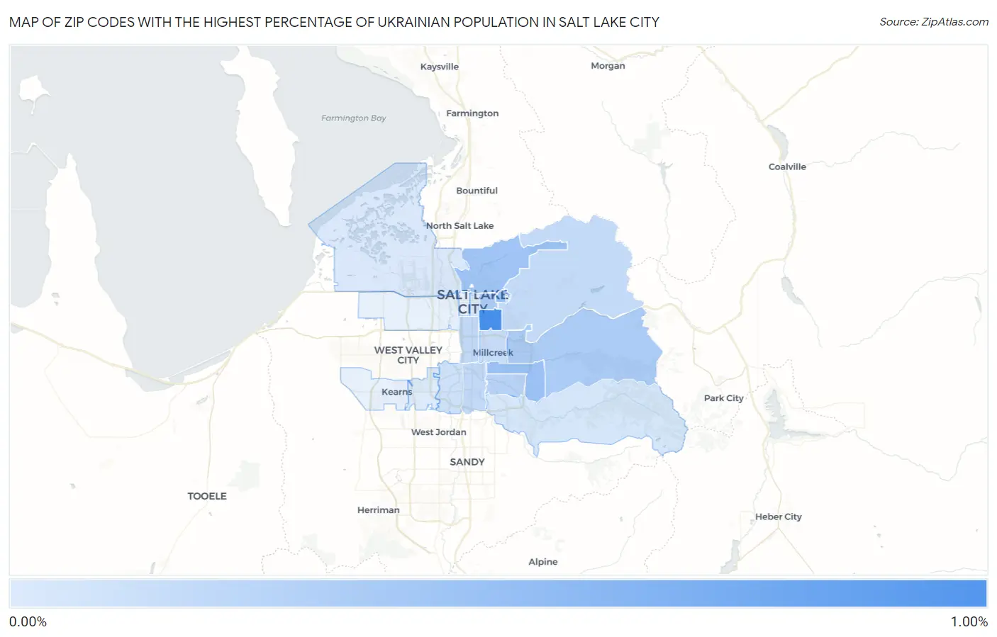 Zip Codes with the Highest Percentage of Ukrainian Population in Salt Lake City Map
