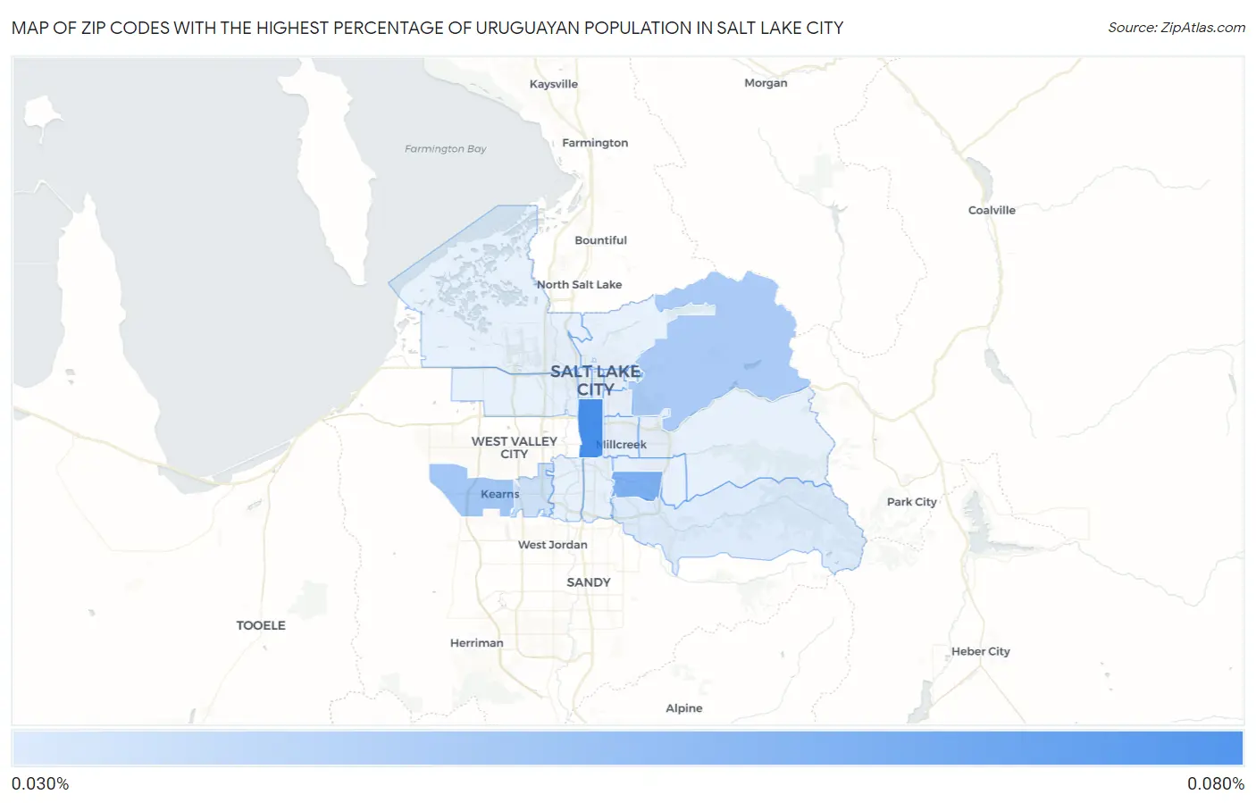 Zip Codes with the Highest Percentage of Uruguayan Population in Salt Lake City Map