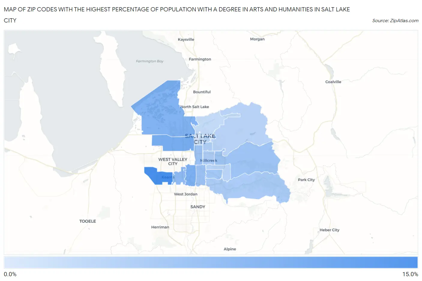 Zip Codes with the Highest Percentage of Population with a Degree in Arts and Humanities in Salt Lake City Map