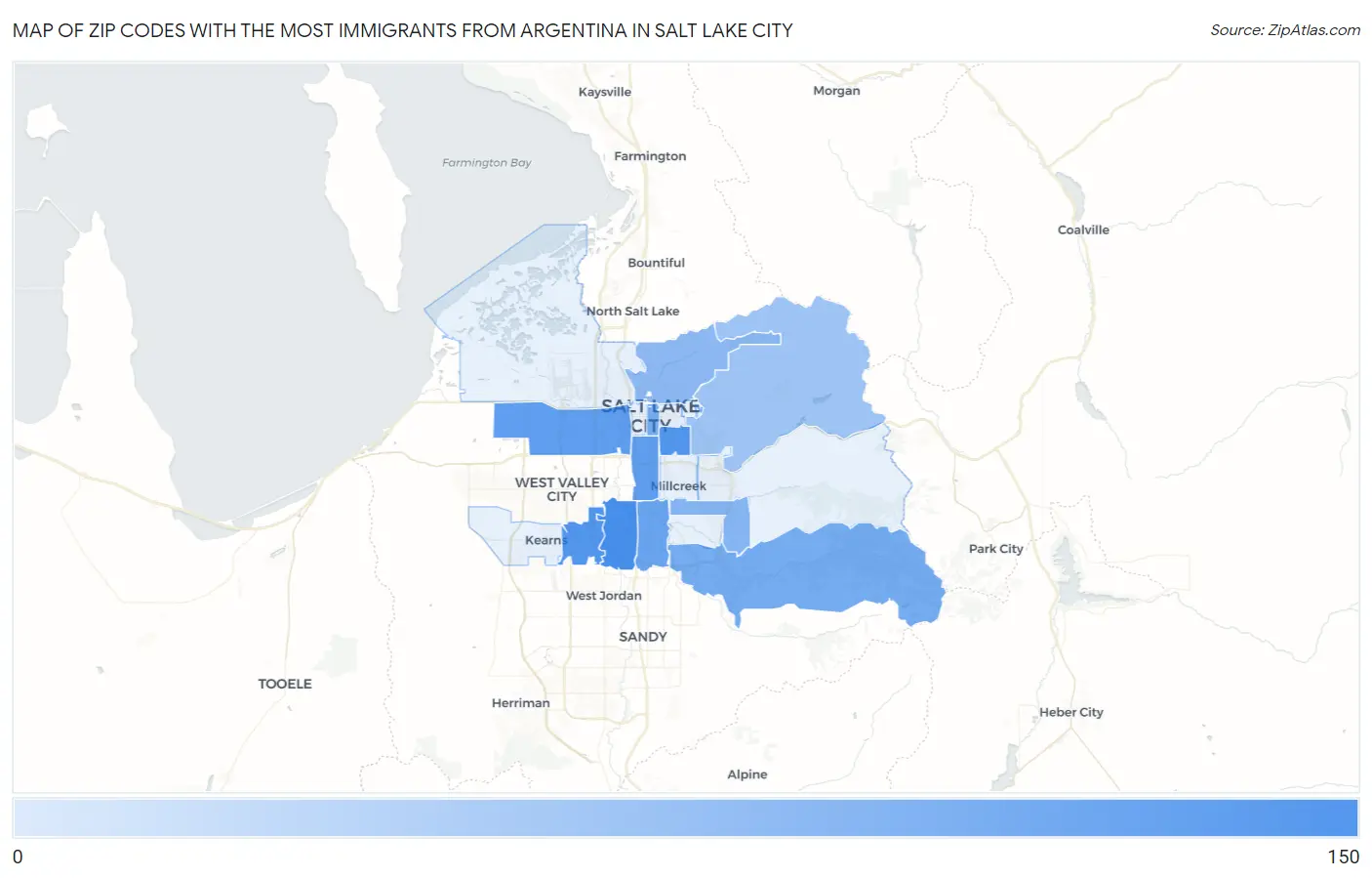 Zip Codes with the Most Immigrants from Argentina in Salt Lake City Map