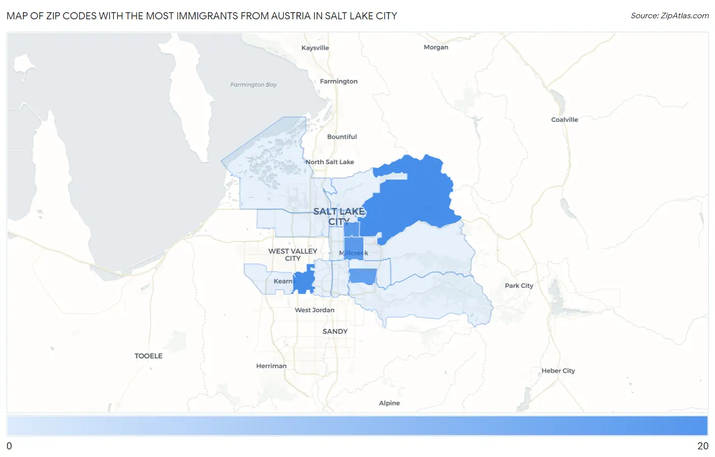 Zip Codes with the Most Immigrants from Austria in Salt Lake City Map