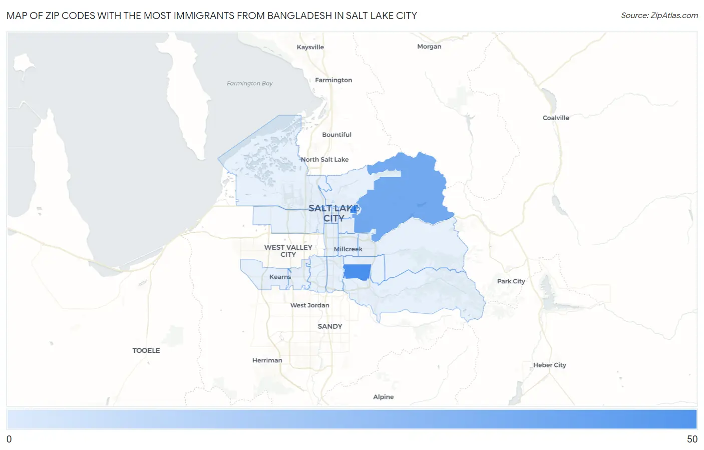 Zip Codes with the Most Immigrants from Bangladesh in Salt Lake City Map