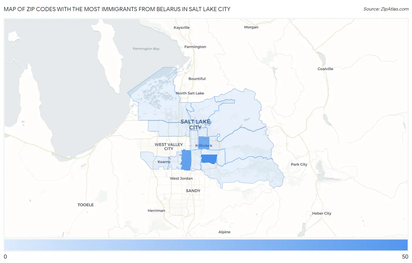 Zip Codes with the Most Immigrants from Belarus in Salt Lake City Map