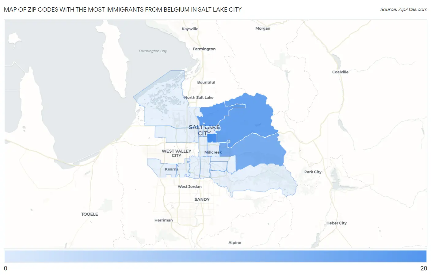 Zip Codes with the Most Immigrants from Belgium in Salt Lake City Map