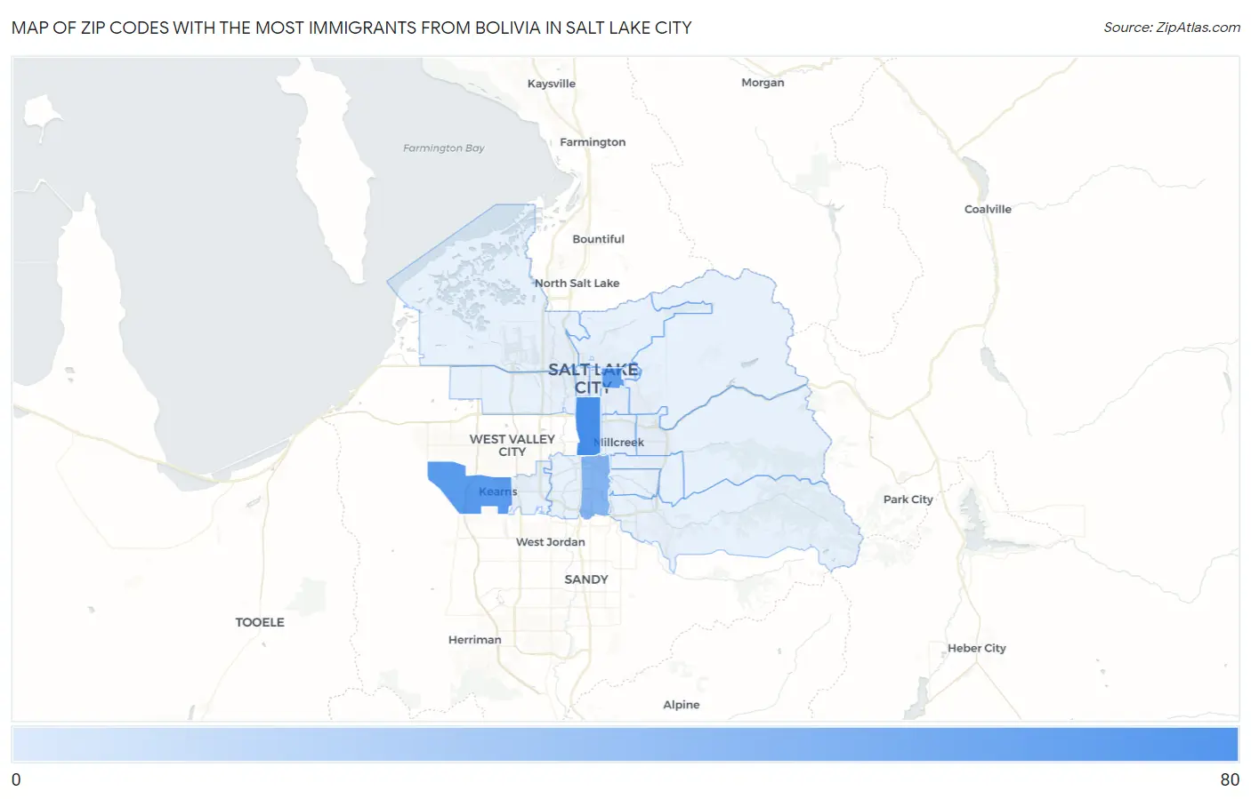 Zip Codes with the Most Immigrants from Bolivia in Salt Lake City Map