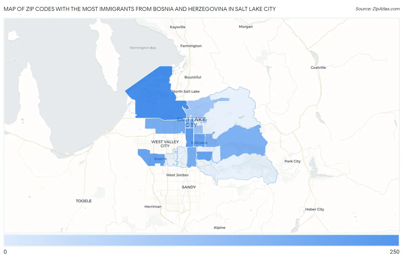 Zip Codes with the Most Immigrants from Bosnia and Herzegovina in Salt Lake City Map