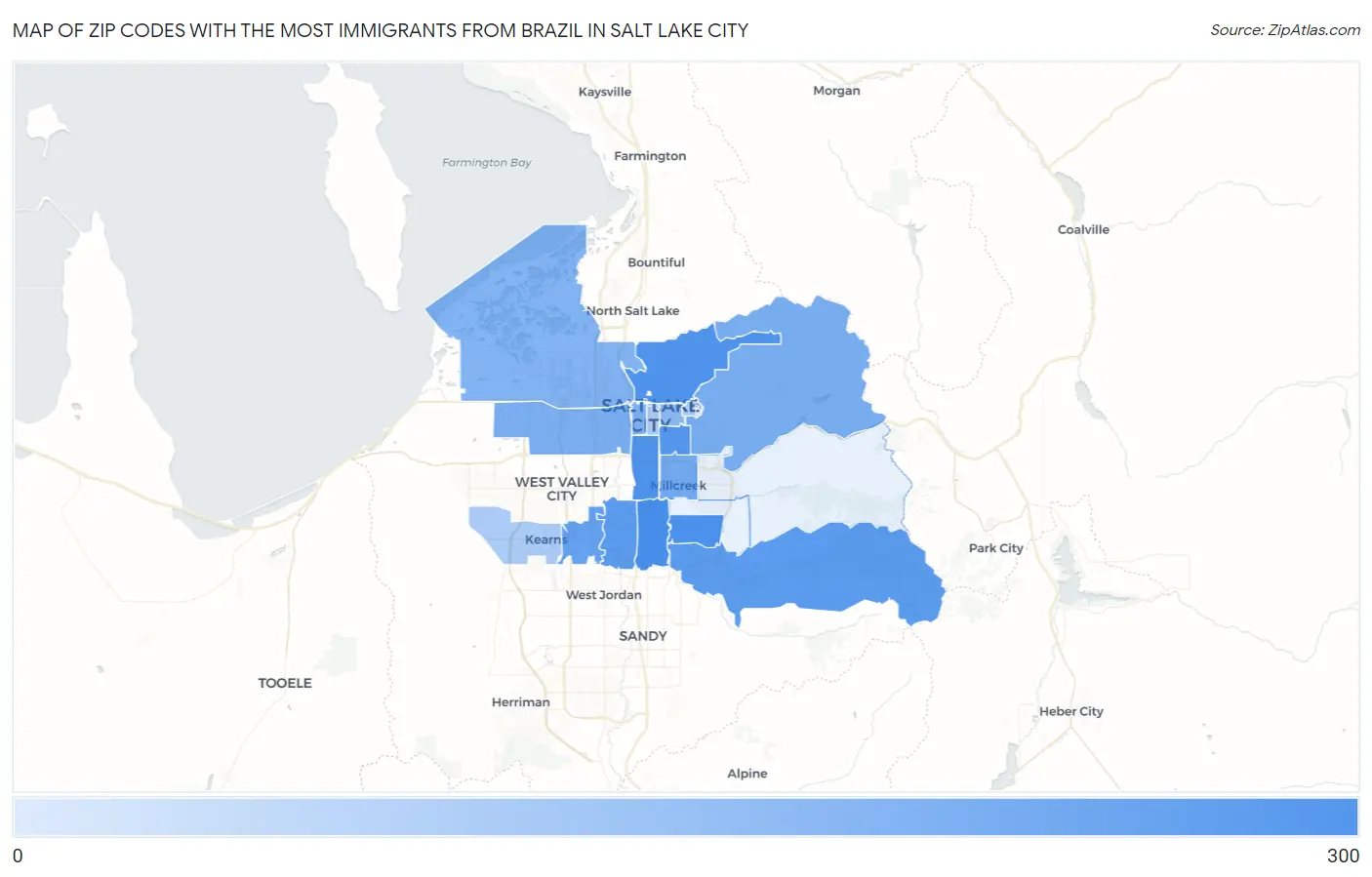 Zip Codes with the Most Immigrants from Brazil in Salt Lake City Map