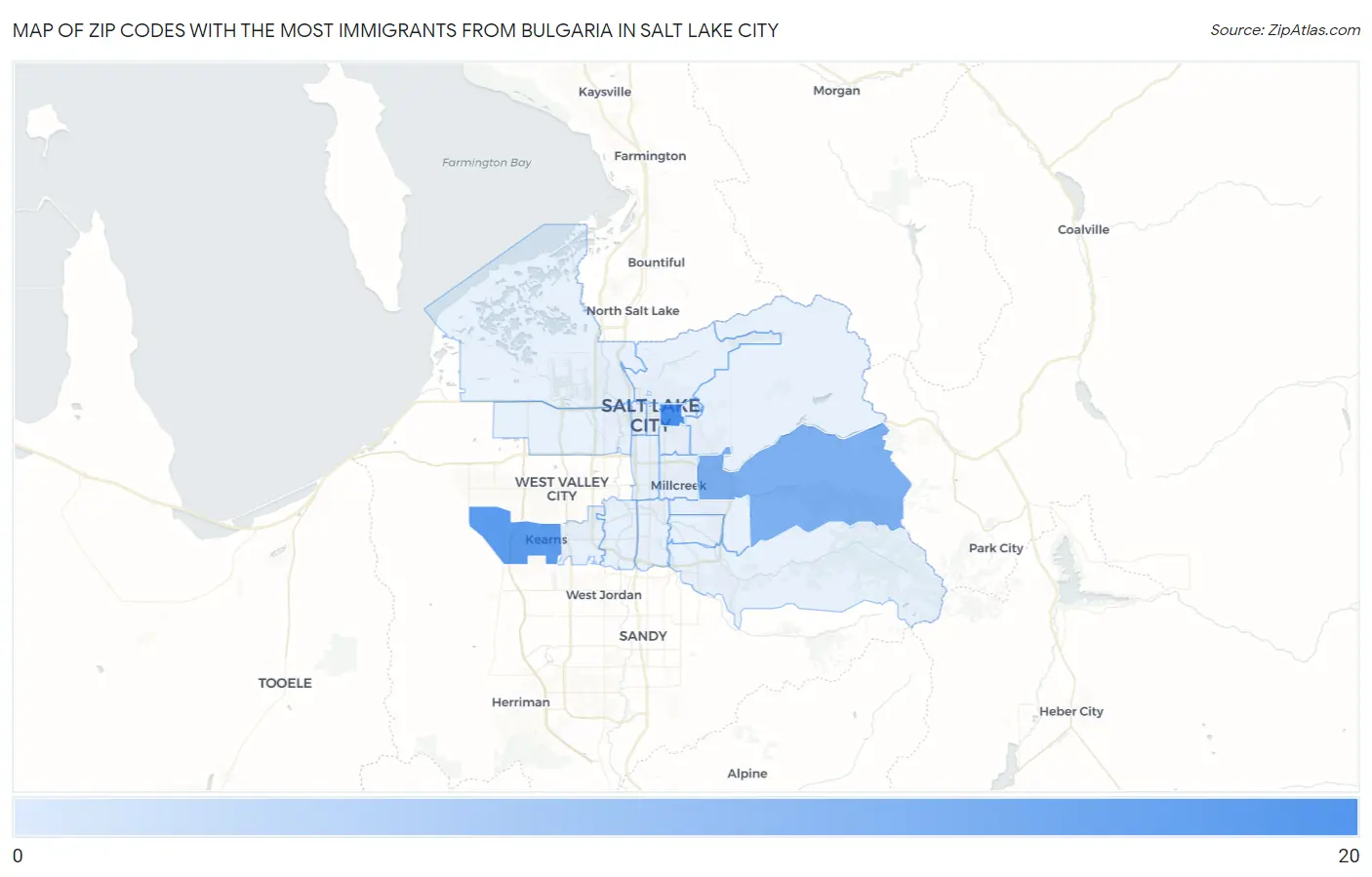 Zip Codes with the Most Immigrants from Bulgaria in Salt Lake City Map
