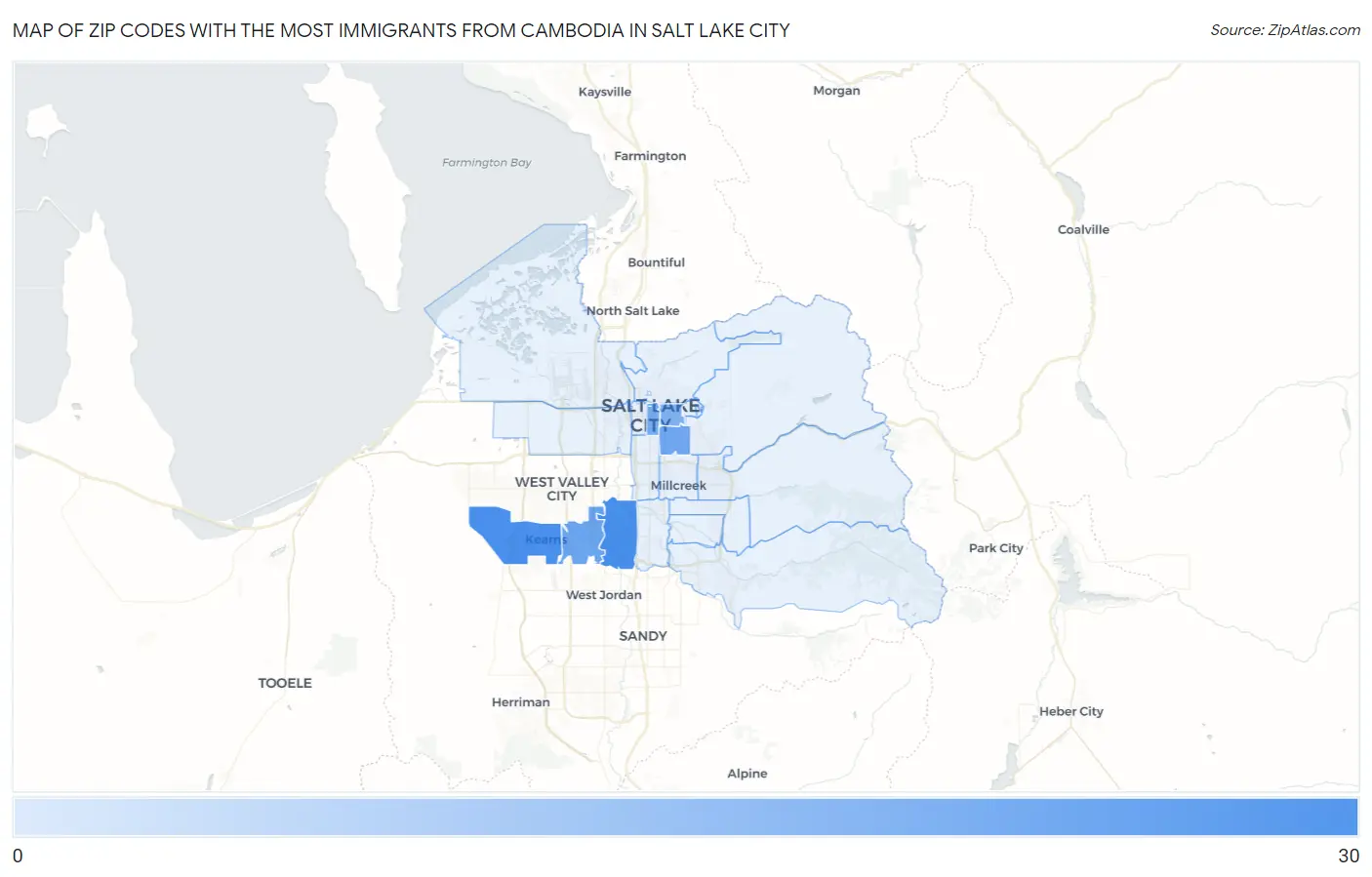 Zip Codes with the Most Immigrants from Cambodia in Salt Lake City Map