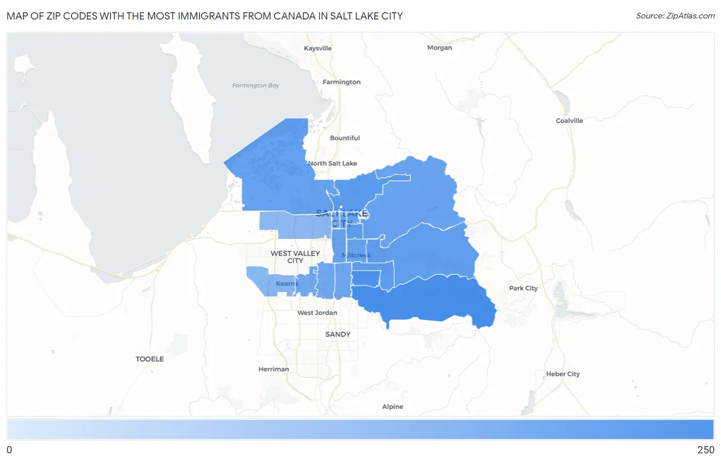 Zip Codes with the Most Immigrants from Canada in Salt Lake City Map