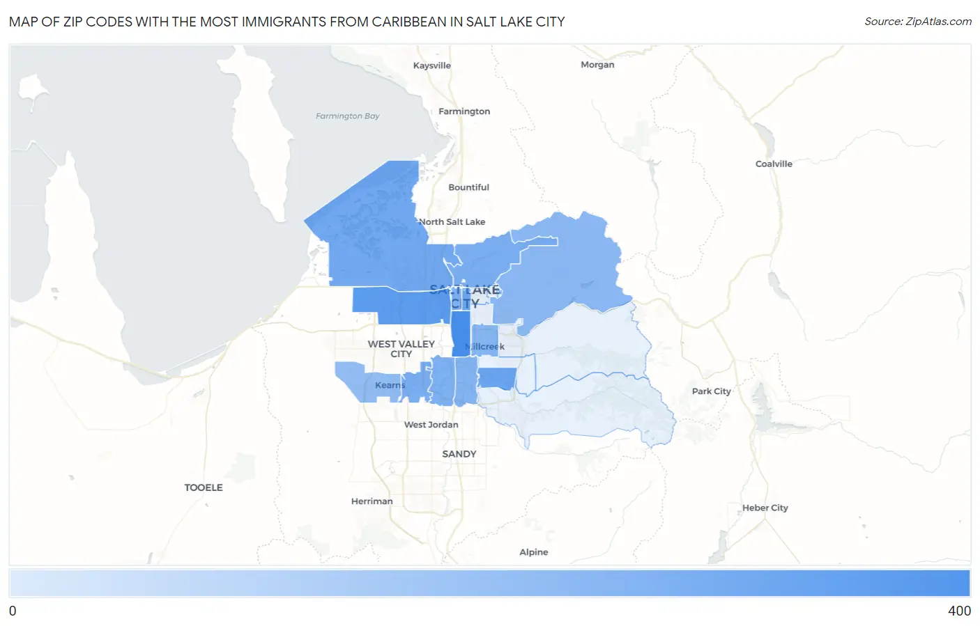 Zip Codes with the Most Immigrants from Caribbean in Salt Lake City Map