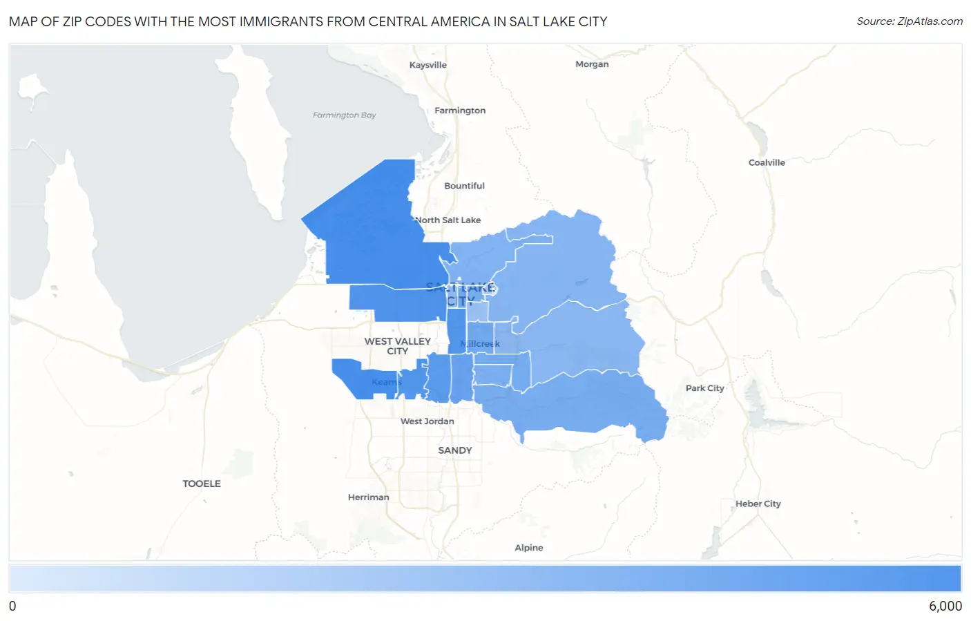 Zip Codes with the Most Immigrants from Central America in Salt Lake City Map