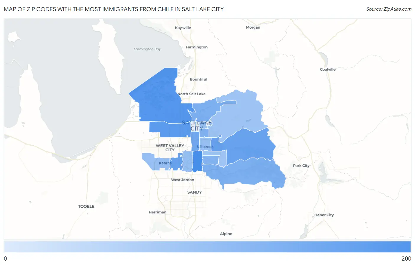Zip Codes with the Most Immigrants from Chile in Salt Lake City Map