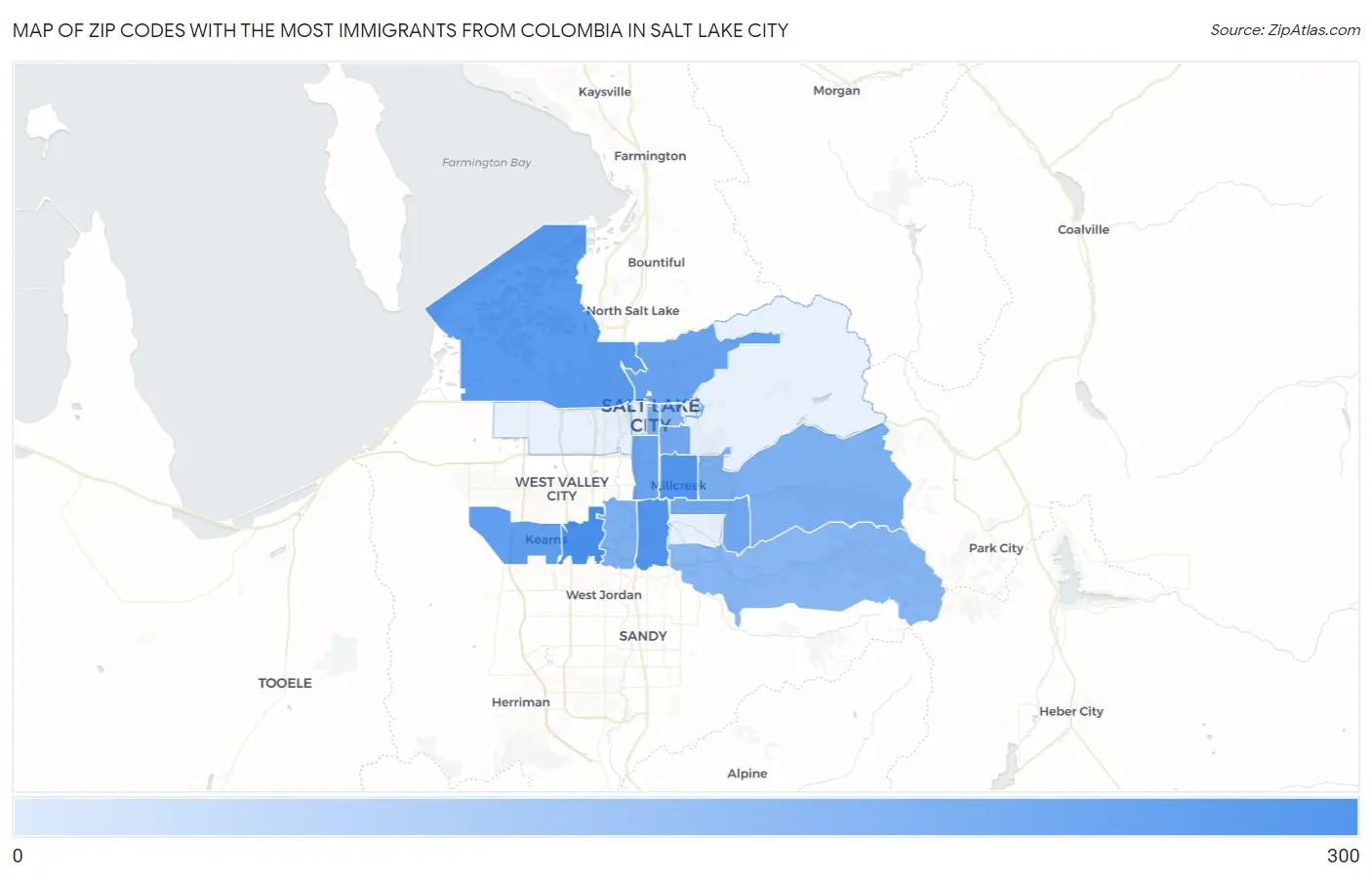 Zip Codes with the Most Immigrants from Colombia in Salt Lake City Map