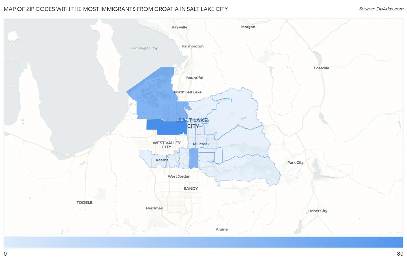 Zip Codes with the Most Immigrants from Croatia in Salt Lake City Map