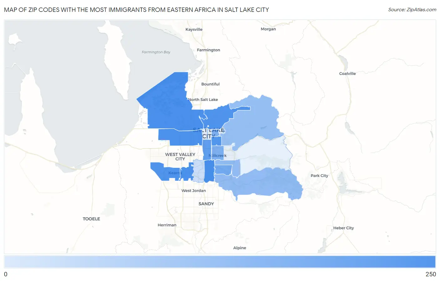 Zip Codes with the Most Immigrants from Eastern Africa in Salt Lake City Map